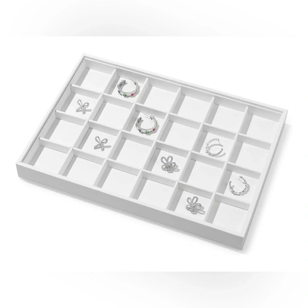 NEW Premium White Leather Stackable Jewelry Tray 24 Grid Drawer Organizer